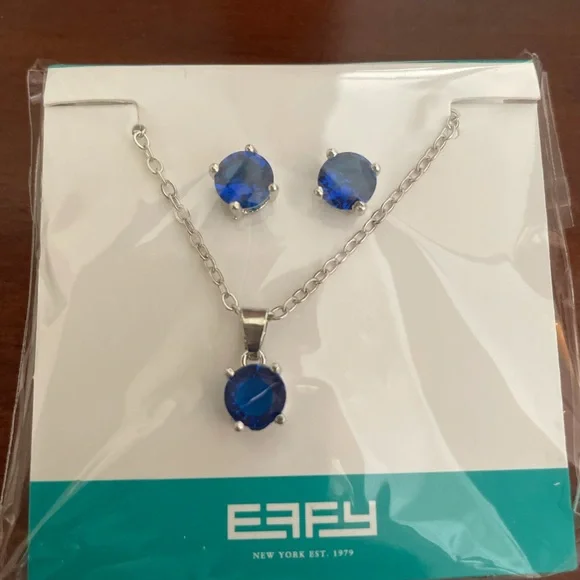 EFFY sapphire blue stone and silver tone chain necklace and earrings set - Picture 3 of 5
